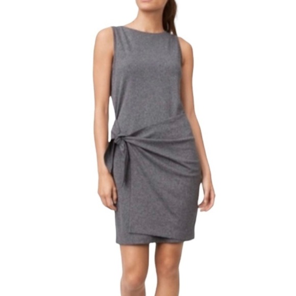 Club Monaco Women's Gray Stretch Dress Faux Wrap Self Side Tie Sheath - Picture 1 of 7